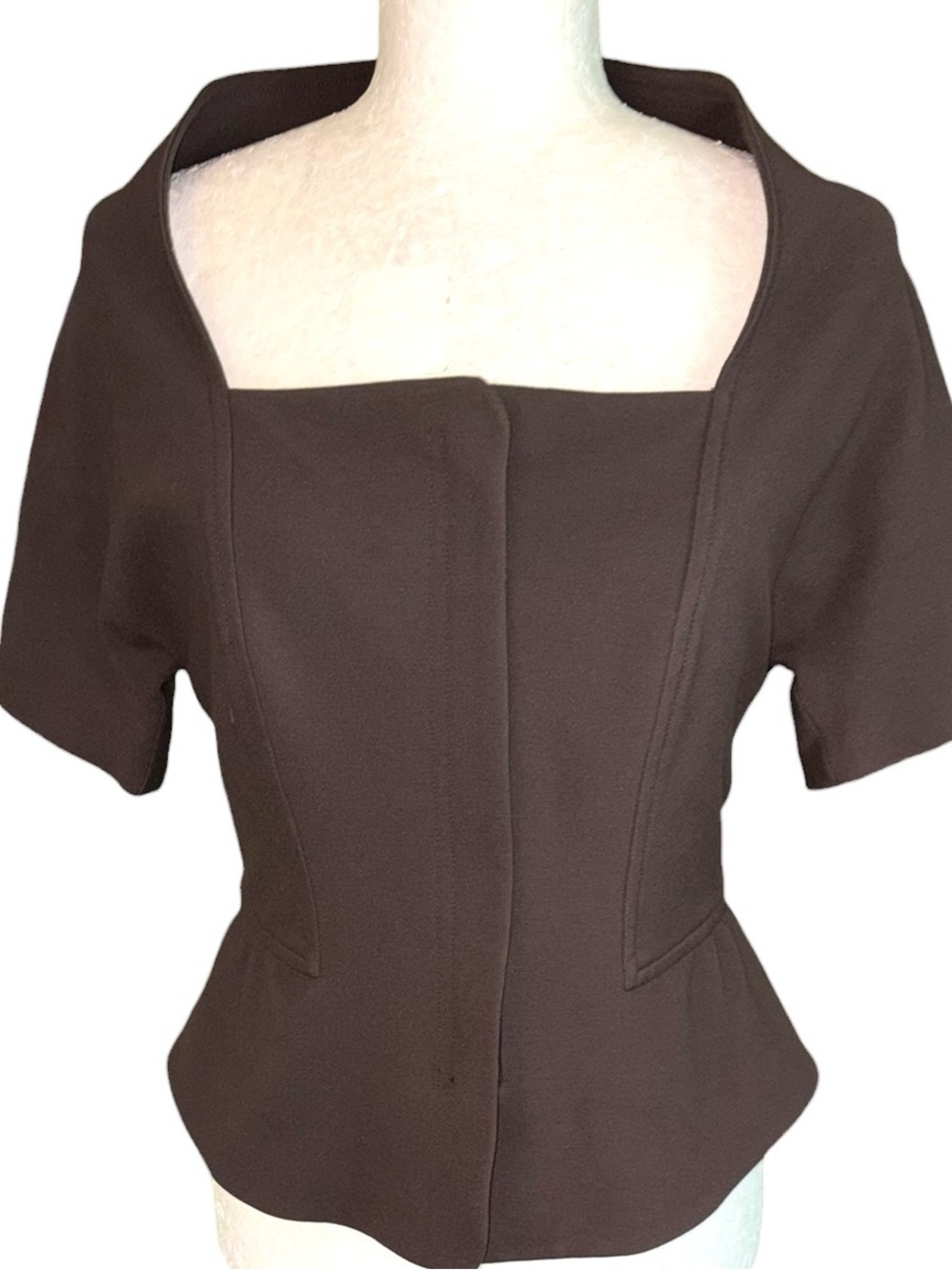 New Charles Chang-Lima Y2k Brown Ponte Knit Peplum Cropped Blazer Top - 8 View 5